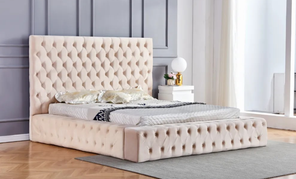 Cadre de Lit 2 places 180x200 cm ROYAL-ERM velours beige