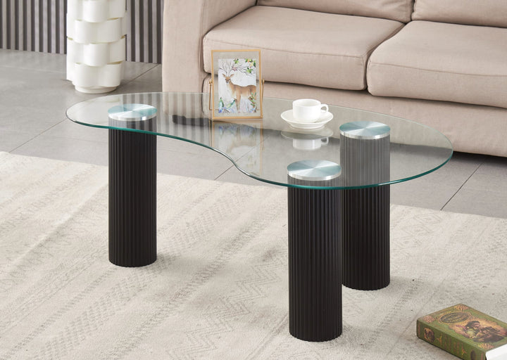 TABLE BASSE PYLONE PIED NOIR PLATEAU TRANSPARENT 120X70X45cm