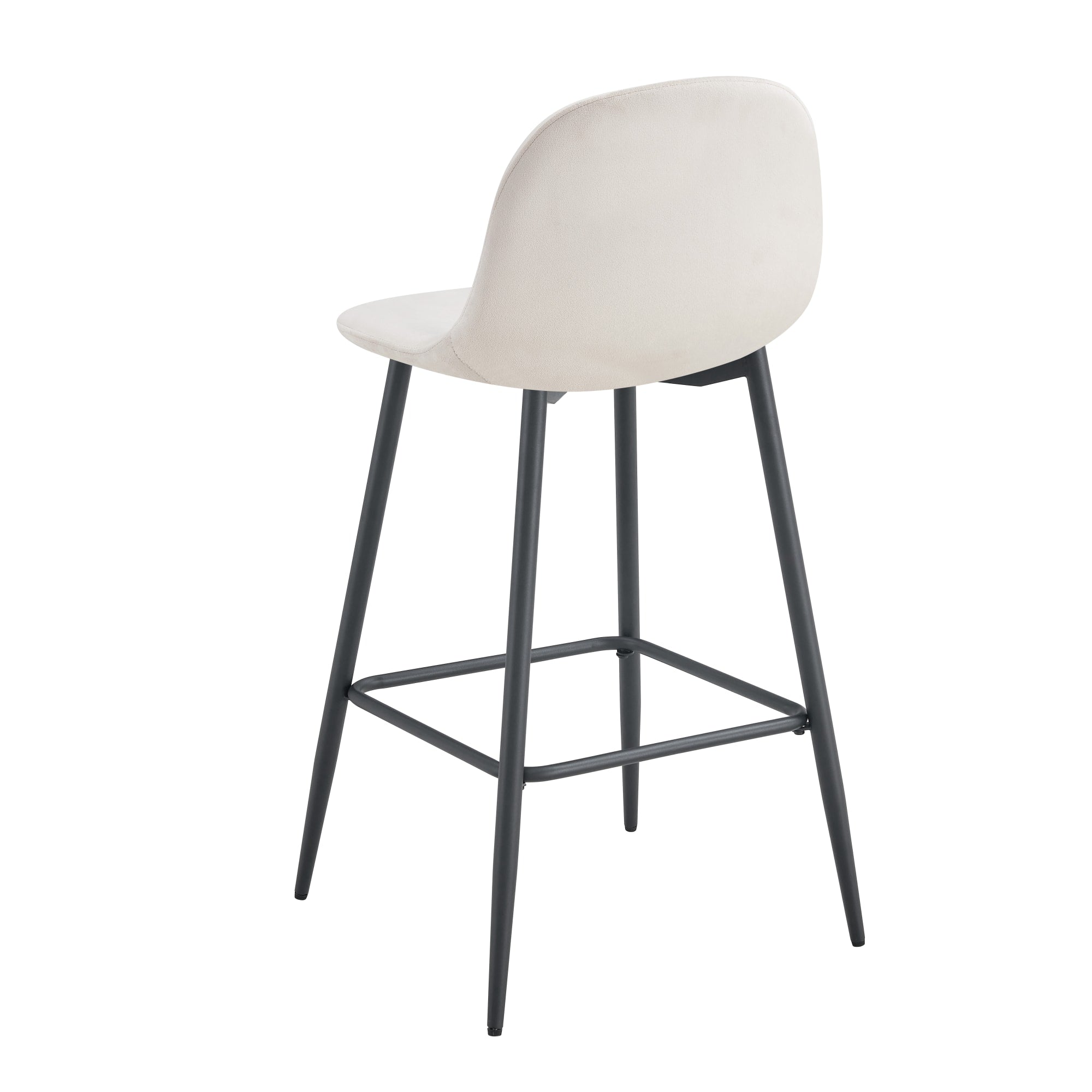 TABOURET DE BAR SCANDINAVE PIED METAL NOIR VELOURS BEIGE
