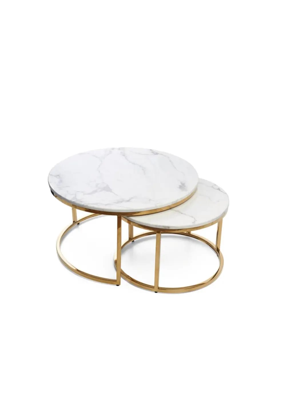 Ensemble de 2 Tables basses Gigogne Marbre Blanc Gold Brossé