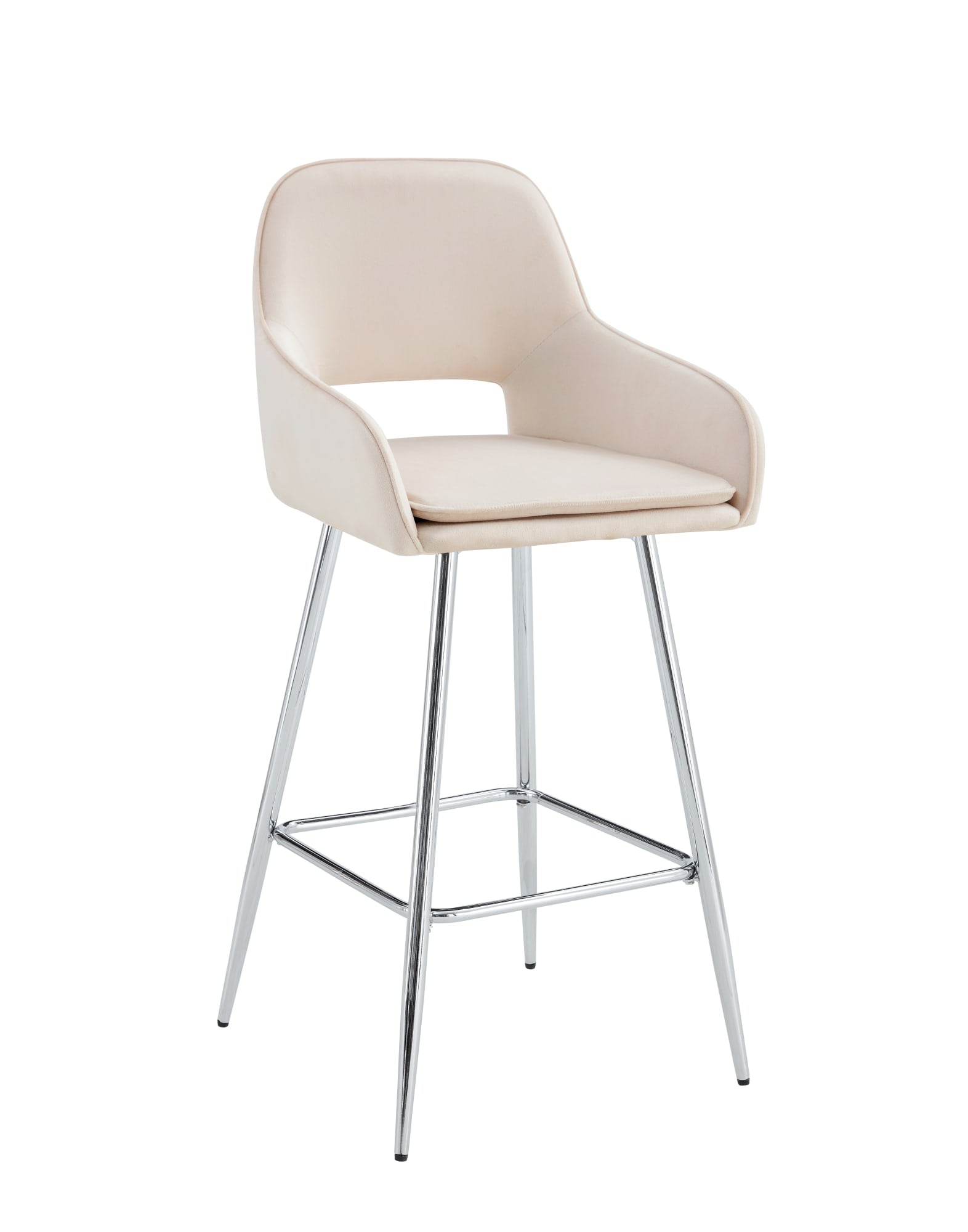 TABOURET DE BAR ATHENA PIED CHROME VELOURS BEIGE