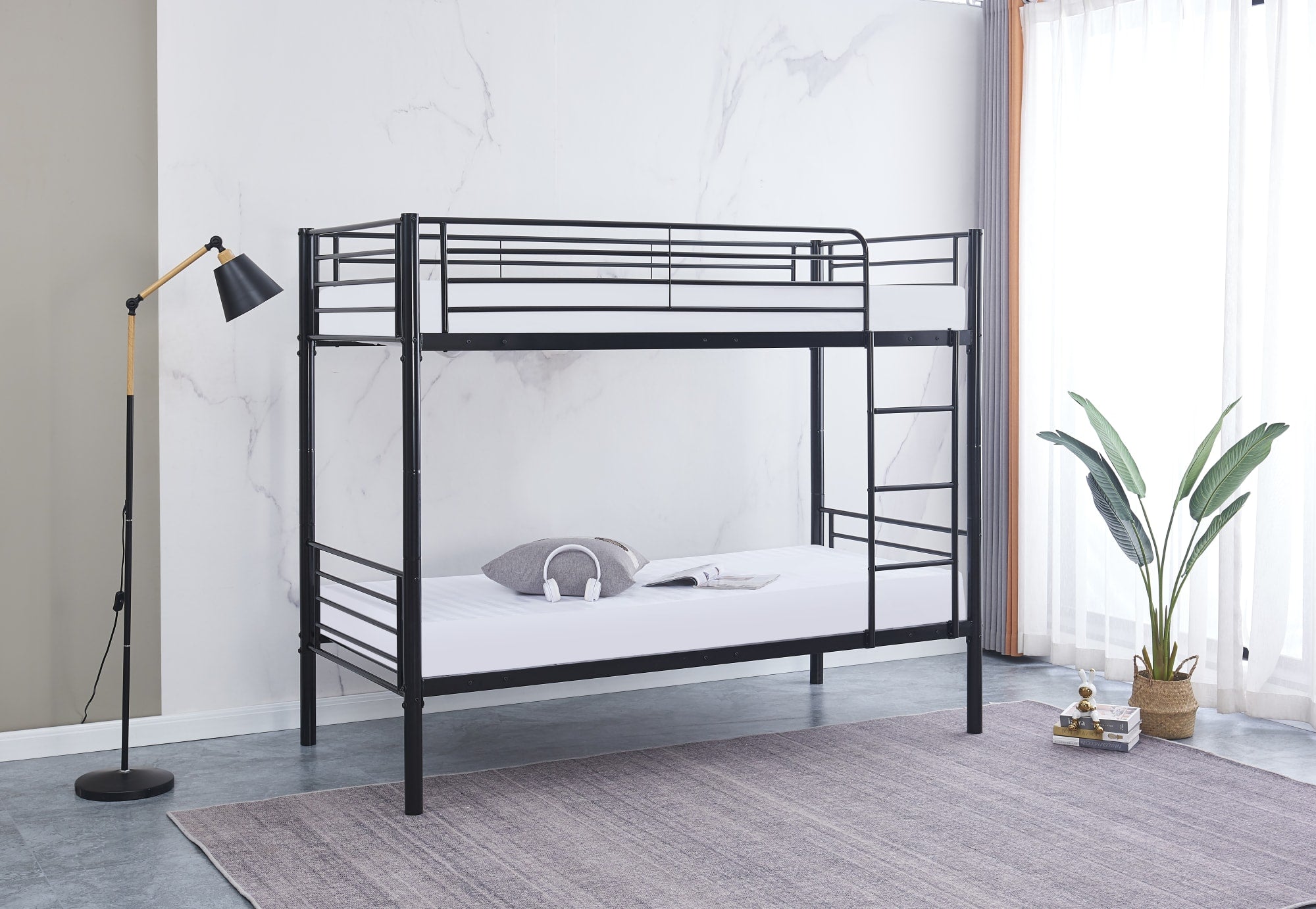 LIT SUPERPOSE SEPARABLE EN METAL LUNA NOIR 90x190 + 90x190cm