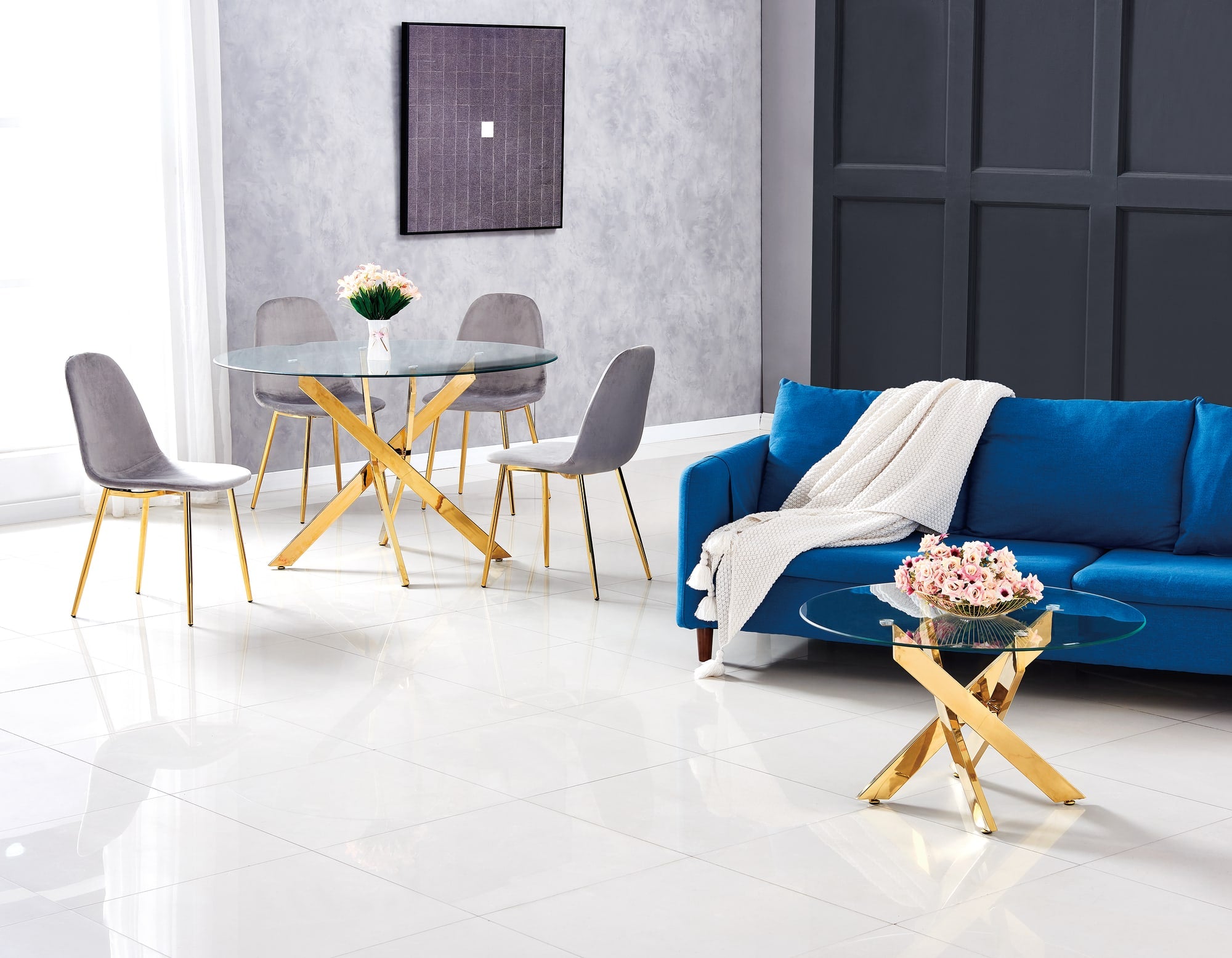 TABLE REPAS JESSICA GOLD TRANSPARENT XXL120x75cm