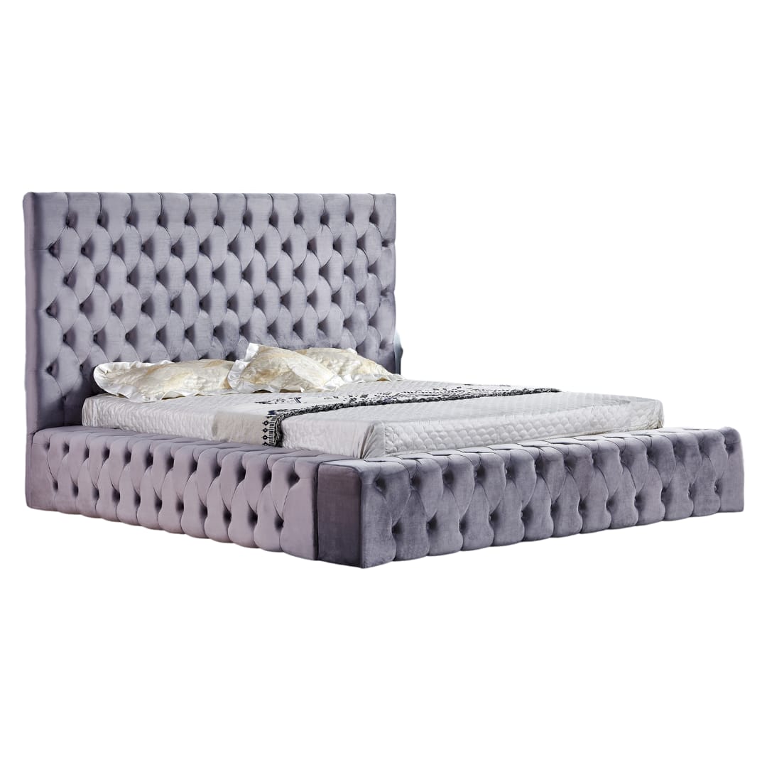 LIT ROYAL CAPITONNE VELOURS GRIS 180x200 cm