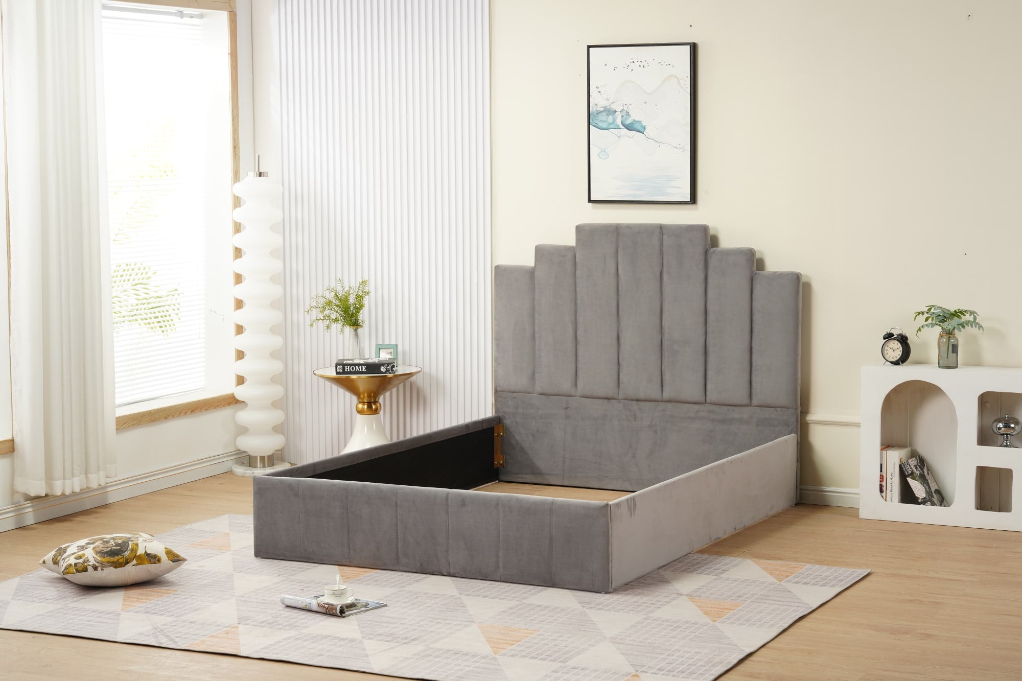 LIT COFFRE BOX PIANO GRIS 90x190cm