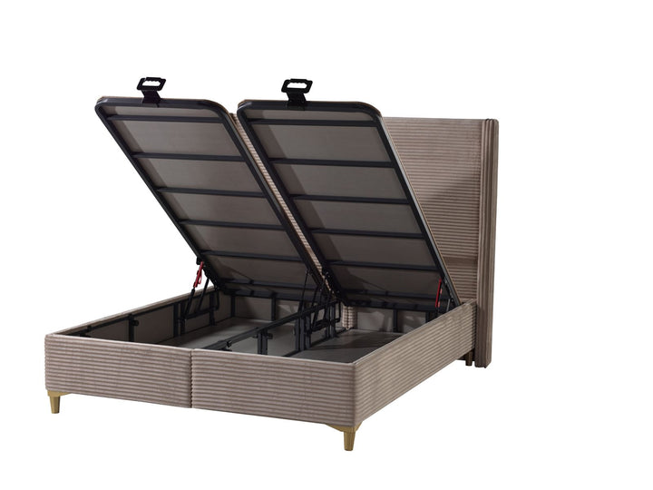 LIT COFFRE VENUS COTELE TAUPE 140X190CM