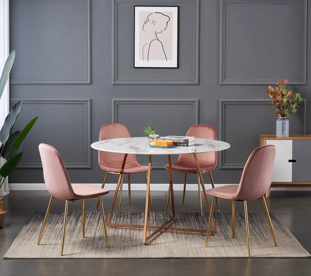 Table à manger ronde 4 personnes HELOISE Gold rose verre trempé D120 cm