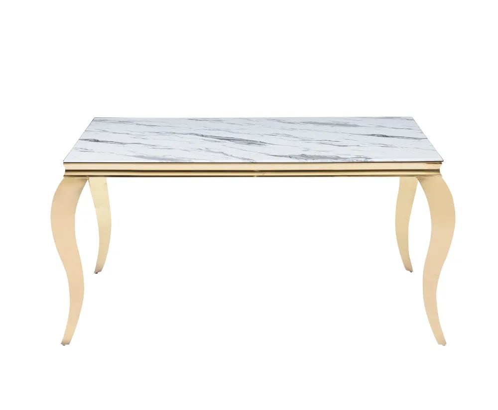 Table à manger BAROQUE 4 à 6 couverts pieds gold plateau en verre 150x90 cm