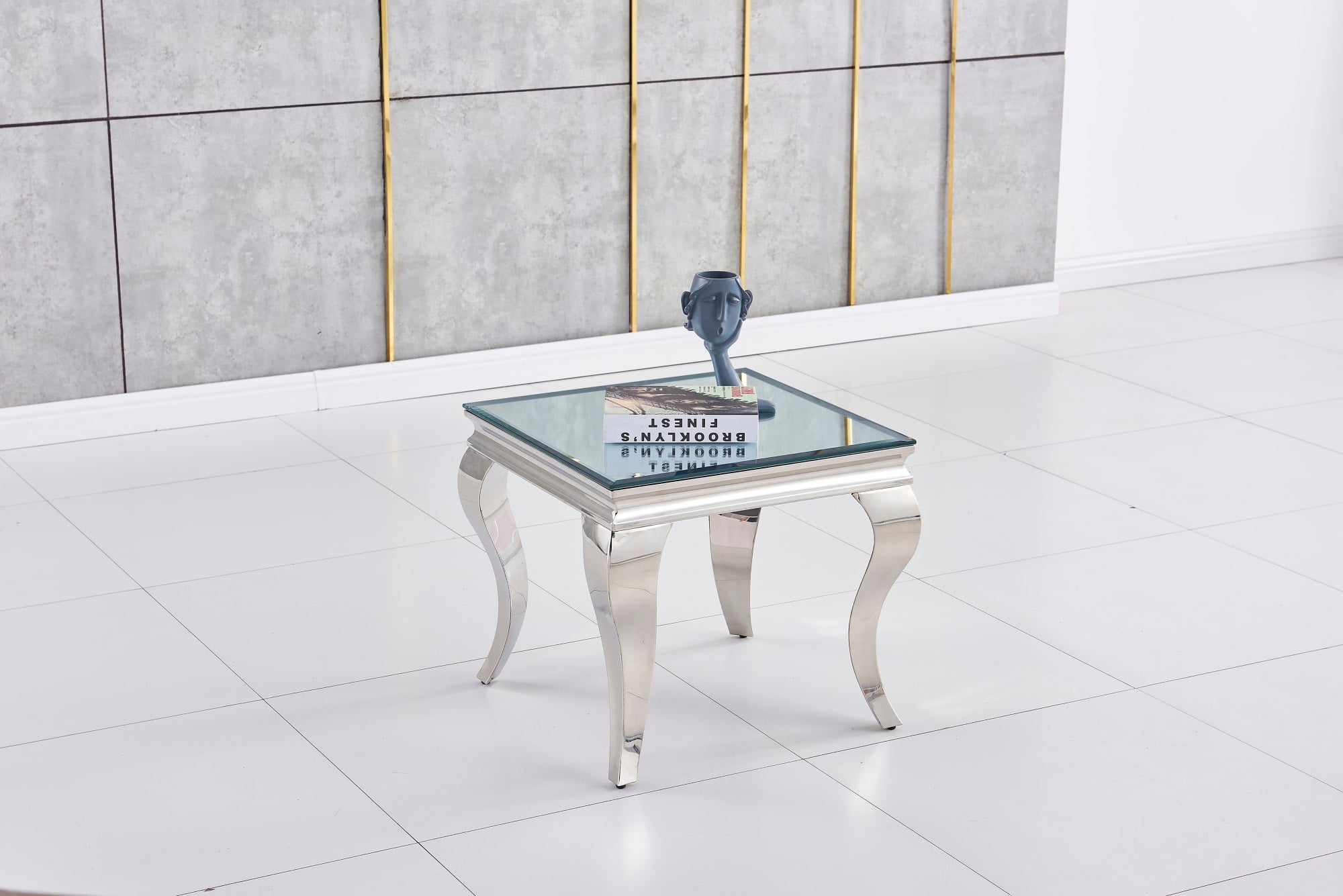 GUERIDON BAROQUE CHROME MIROIR 50x50 cm