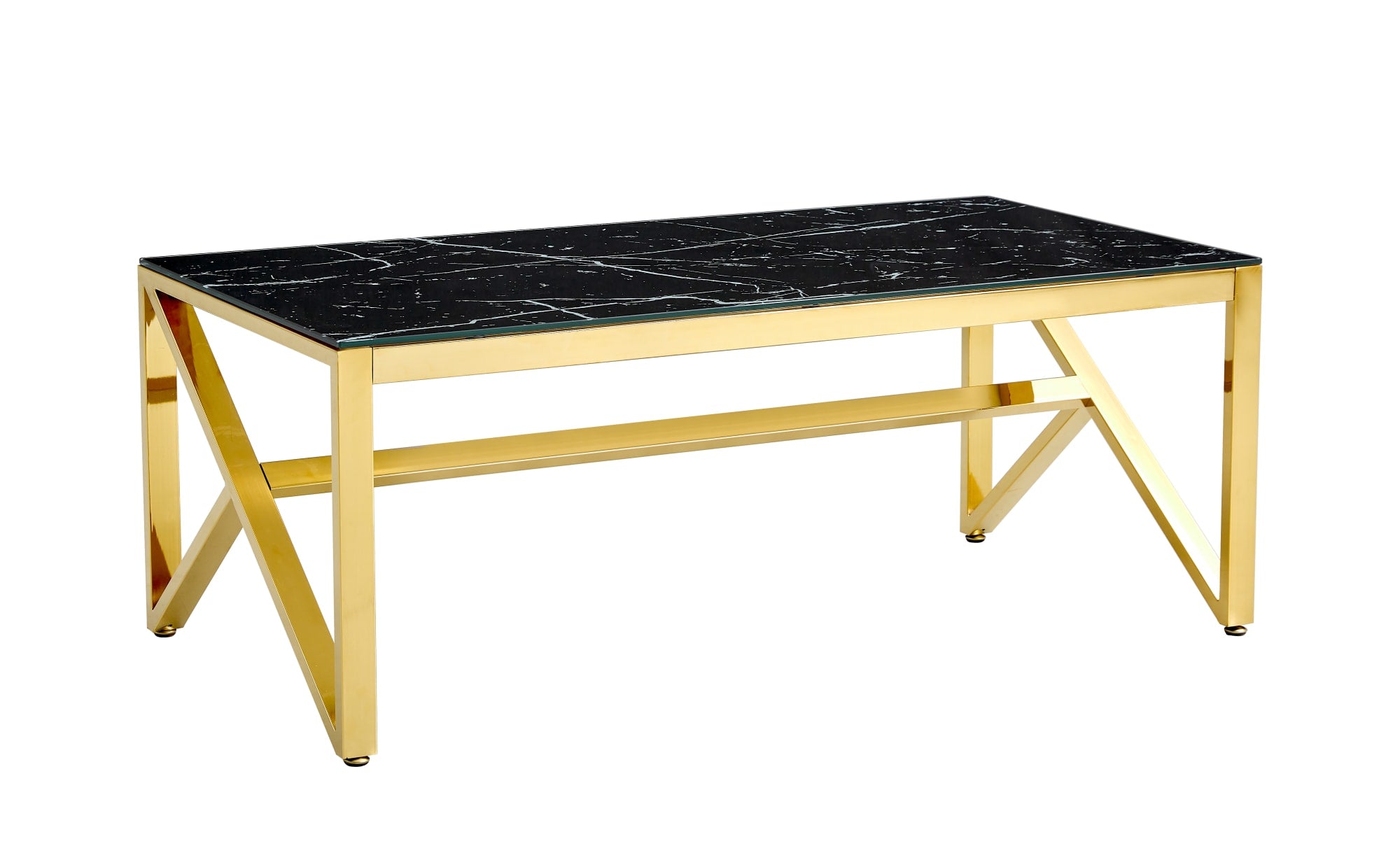 TABLE BASSE MAJESTIQUE GOLD VERRE MARBRE NOIR 120 x 60 x 45cm
