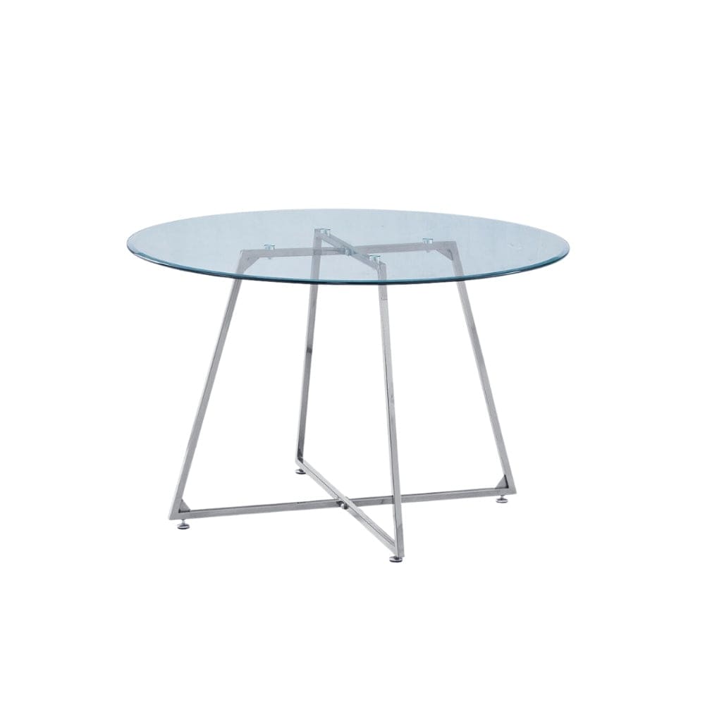 Table à manger ronde 4 personnes HELOISE Chrome en verre trempé D120 cm