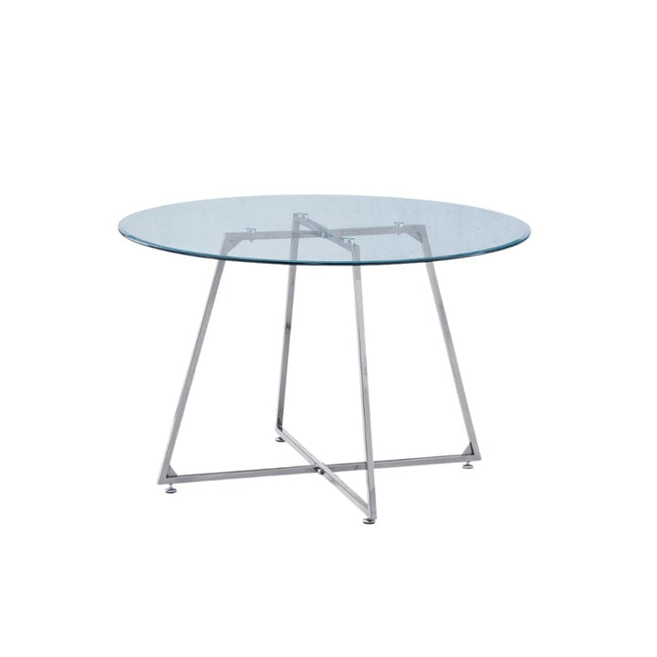 Table à manger ronde 4 personnes HELOISE Chrome en verre trempé D120 cm