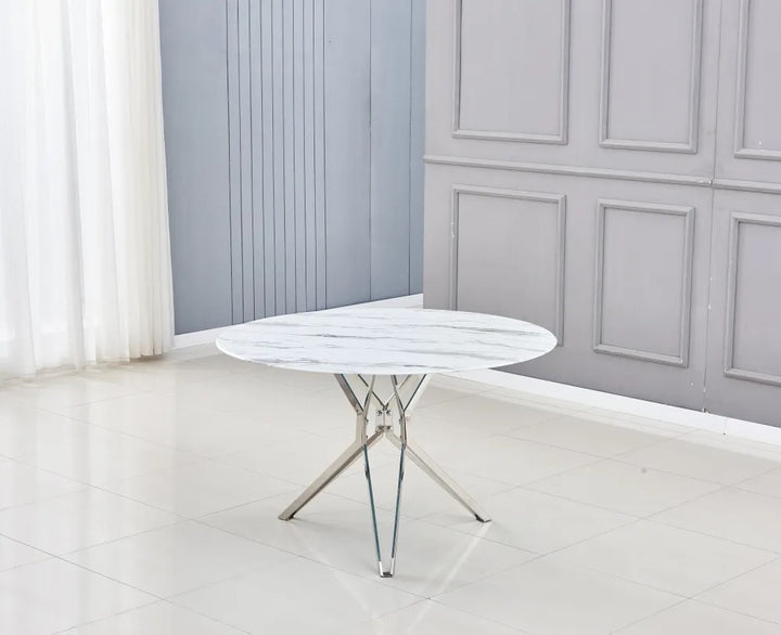Table à Manger ronde ELECTRA verre effet marbré 120x75 cm