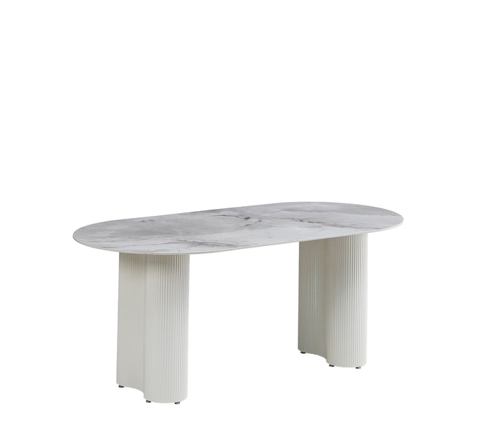TABLE REPAS VENEZIA PIEDS BEIGE PLATEAU MARBRE GRIS