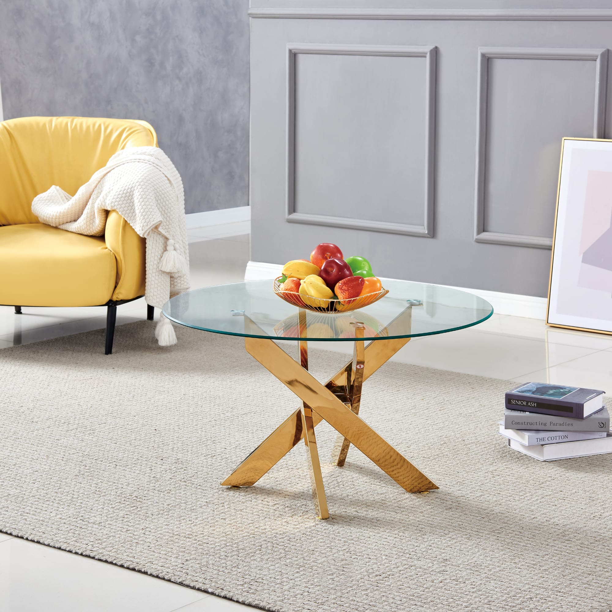 TABLE BASSE CARRE JESSY GOLD TRANSPARENT 80x80cm