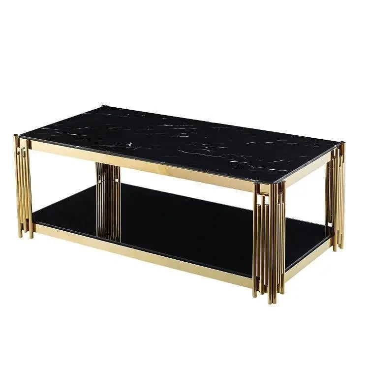 Table Basse FLUTE Gold et plateau en verre 120x60x45 cm