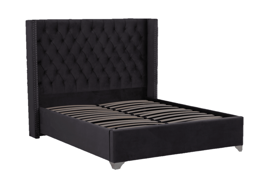 LIT DOUBLE CLOUTE CAPITONNE VELOURS NOIR 160x200 cm