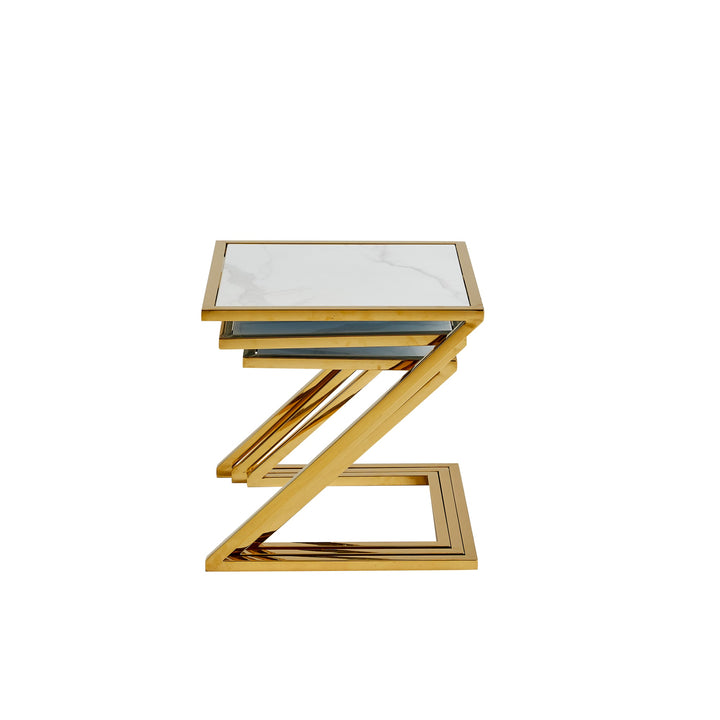 GUERIDON GIGOGNE GOLD MARBRE BLANC 45x45+40x40+35x35 cm