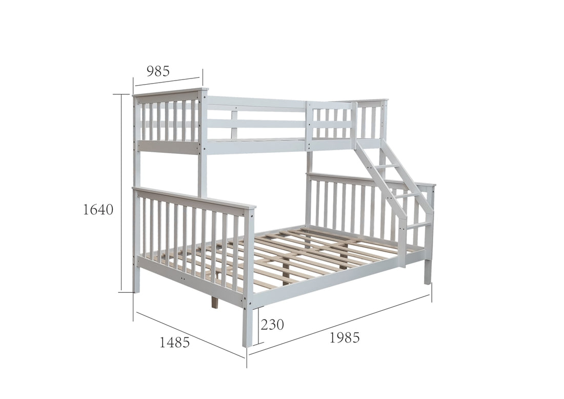 LIT BATNA EN BOIS BLANC 2+1 90x190 +140x190cm
