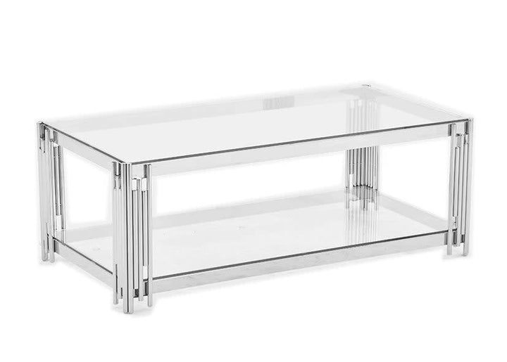 Table Basse FLUTE Chrome plateau en verre 120x60x45 cm