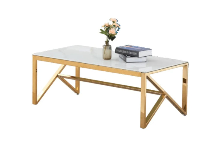 Table Basse MAJESTIQUE Gold et plateau en verre 120x60x45 cm