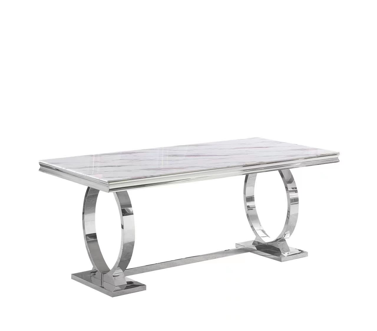TABLE REPAS OMEGA CHROME MARBRE BLANC 180X90CM