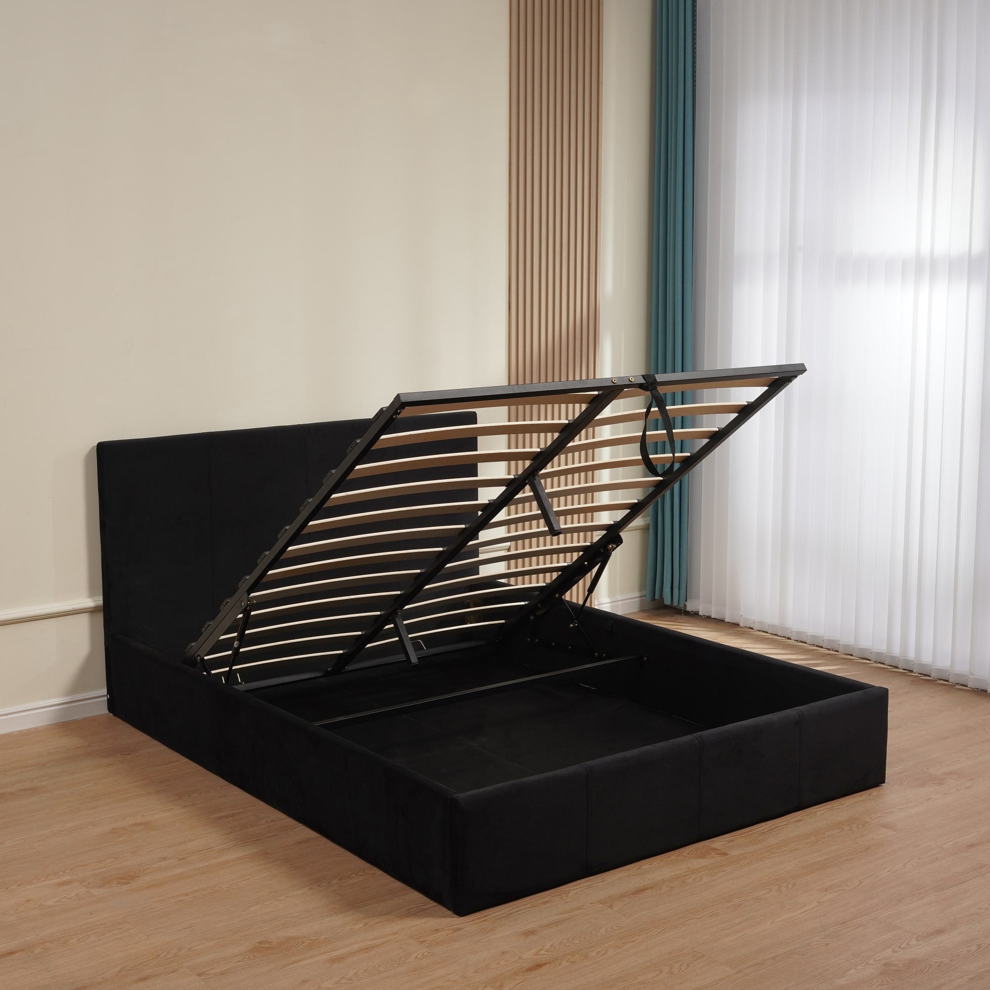 LIT COFFRE BASTIEN VELOURS NOIR 140X190