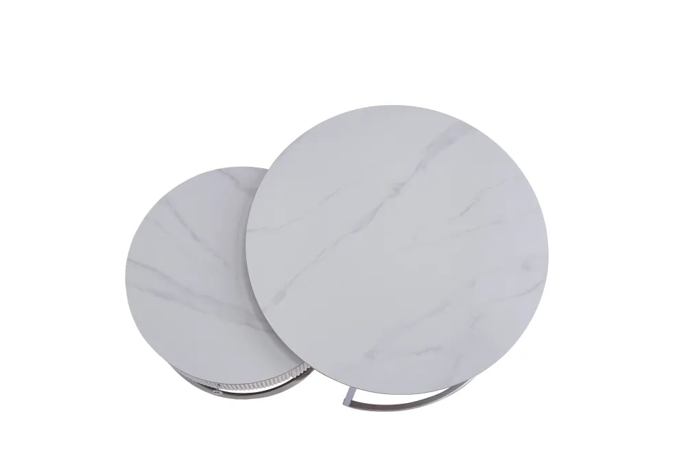 TABLE BASSE GIGOGNE SAMIRA AVEC TIROIR CHROME CERAMIQUE MARBRE BLANC 80+60cm