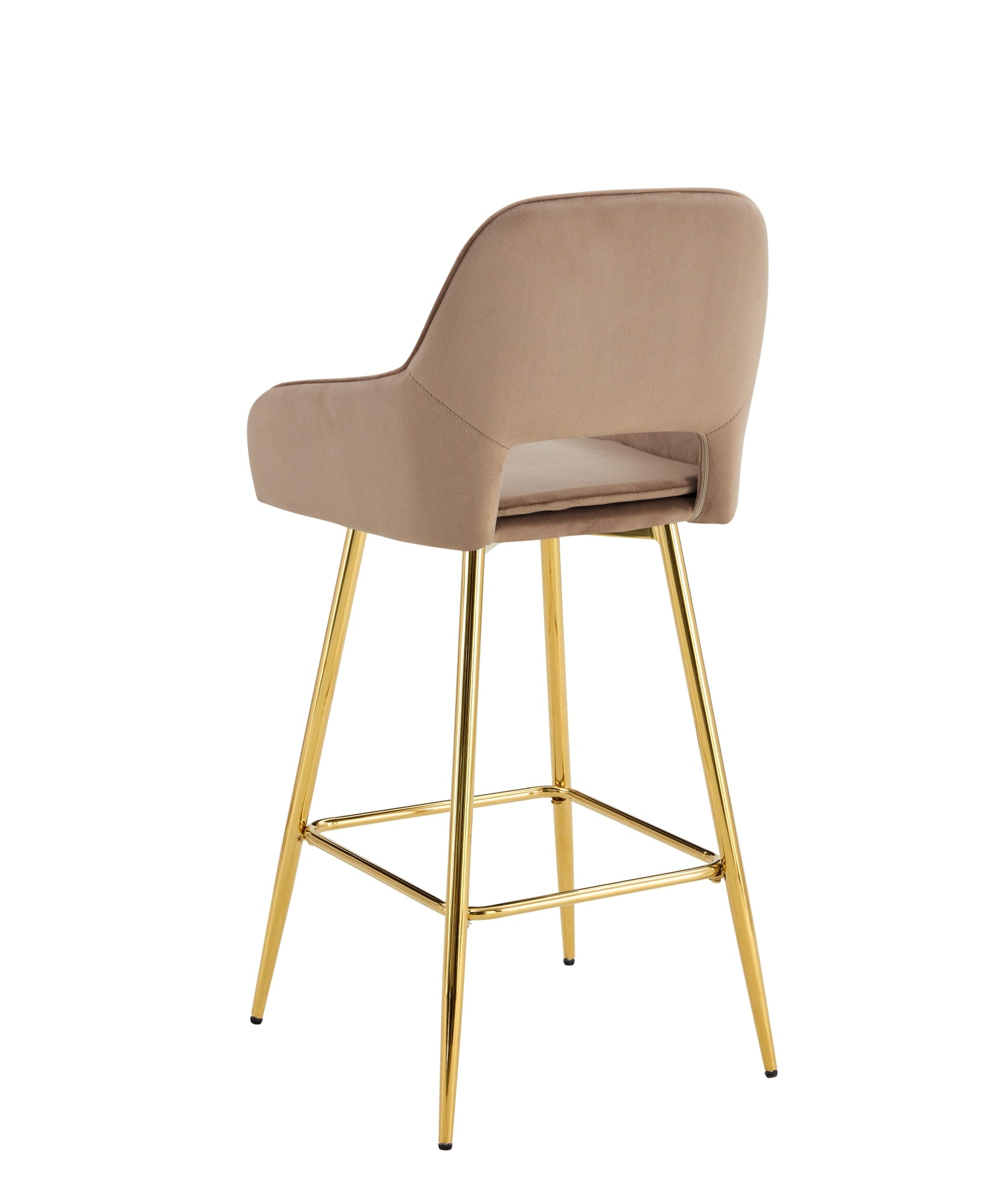 TABOURET DE BAR ATHENA PIED GOLD VELOURS TAUPE
