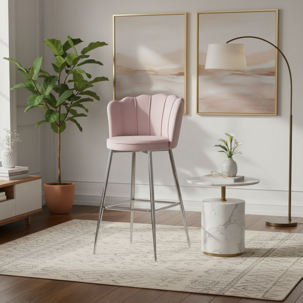 Lot de 2 tabourets de bar NYMPHEA Chrome en velours