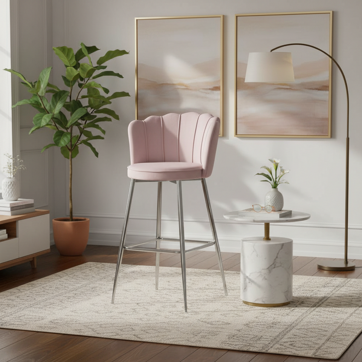 Lot de 2 tabourets de bar NYMPHEA Chrome en velours