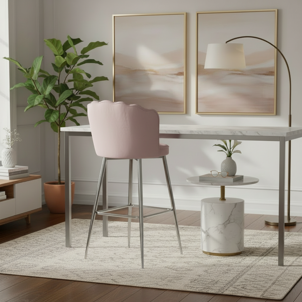 Lot de 2 tabourets de bar NYMPHEA Chrome en velours