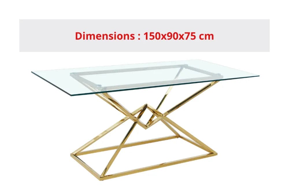Table à manger PYRAMIDE plateau en verre et structure en Gold pour 4 à 8 personnes