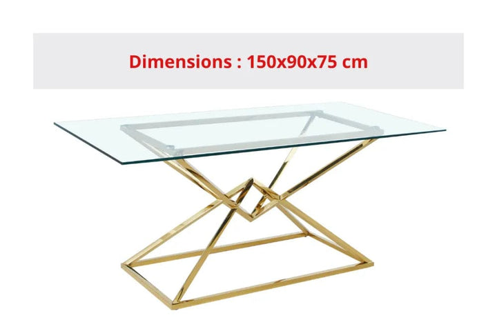 Table à manger PYRAMIDE plateau en verre et structure en Gold pour 4 à 8 personnes