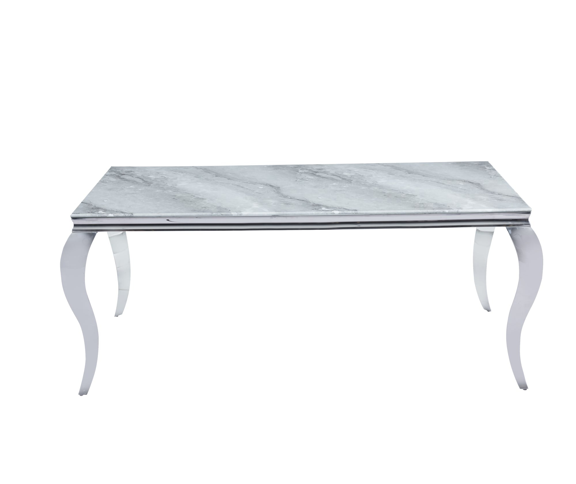 TABLE REPAS BAROQUE CHROME MARBRE GREIGE 180X90X75CM