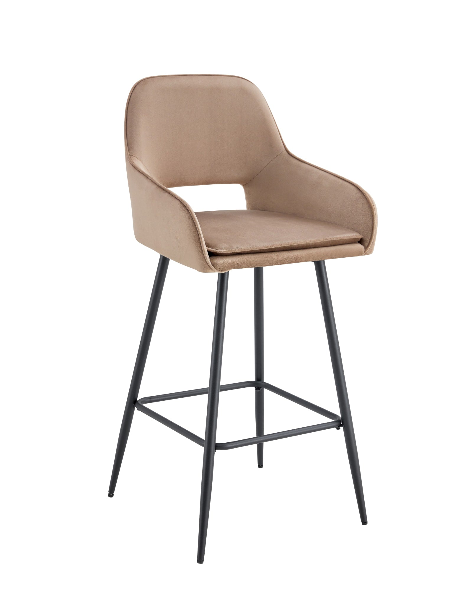 TABOURET DE BAR ATHENA PIED METAL NOIR VELOURS TAUPE