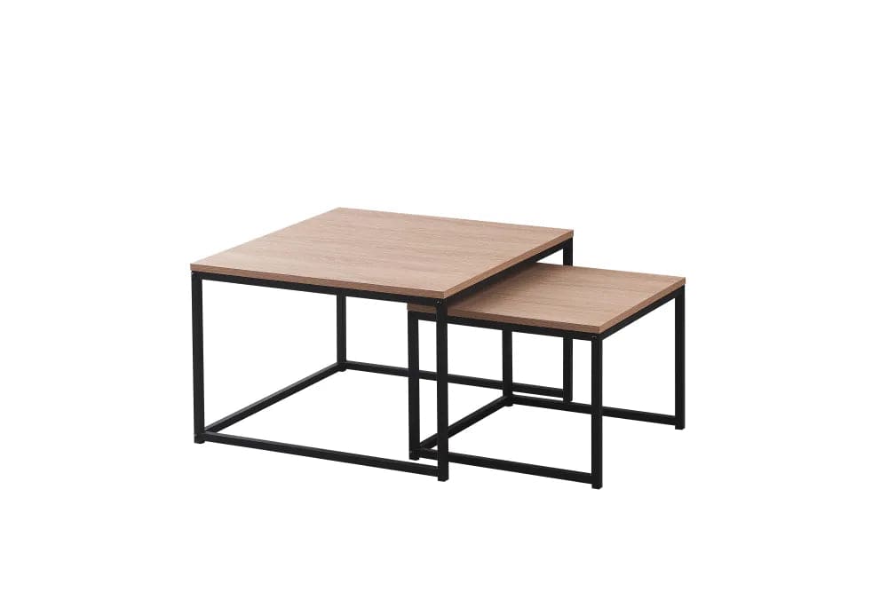 Table basse gigogne BELGRADE métal noir plateau en bois