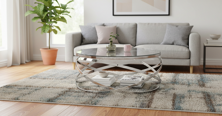 Table Basse EVOL structure chrome et plateau en verre D 100cm