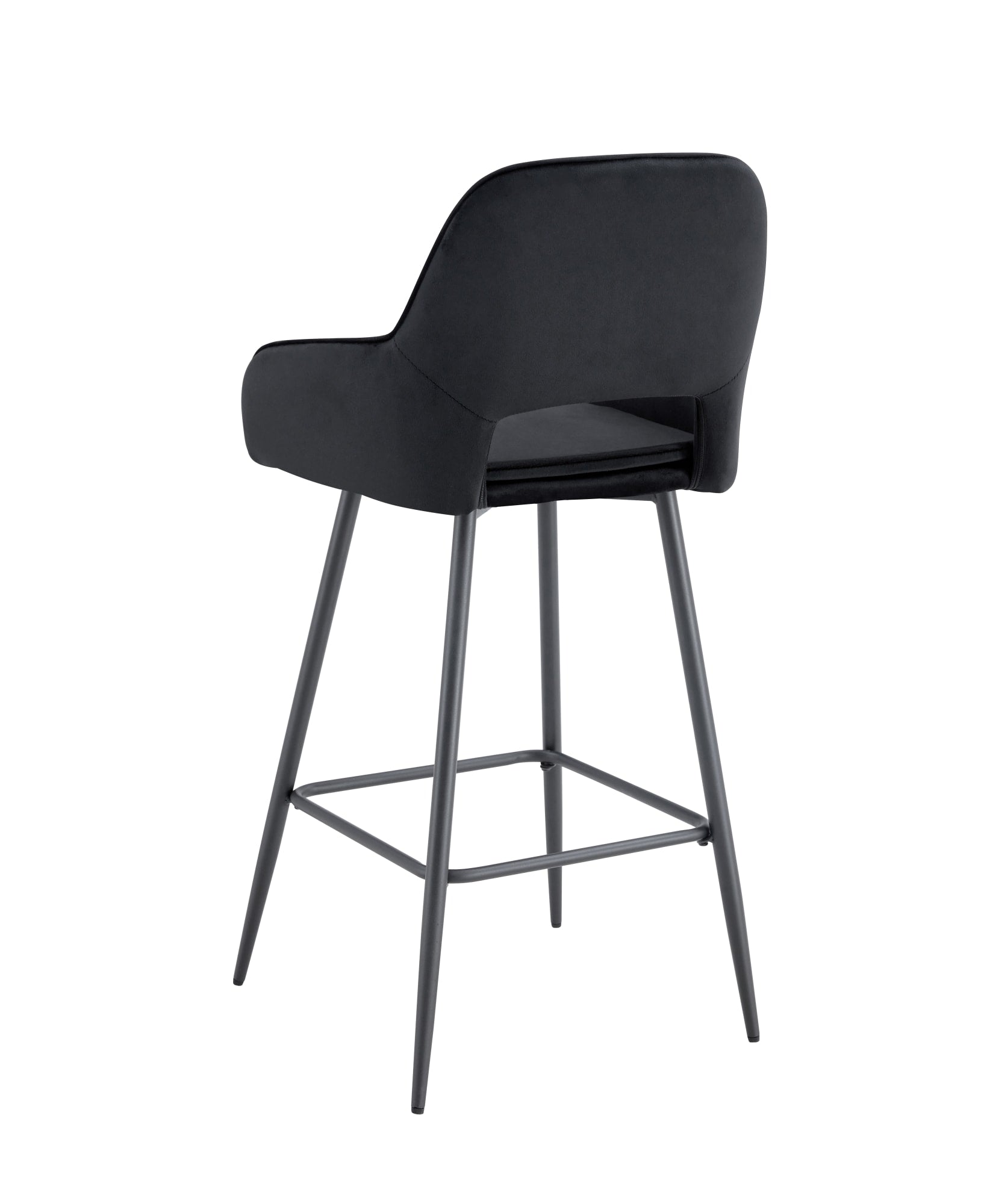 TABOURET DE BAR ATHENA PIED METAL NOIR VELOURS NOIR