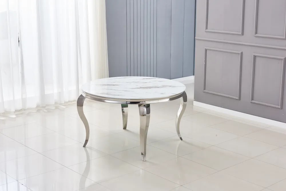 Table à manger ronde BAROQUE chrome  130x75 cm