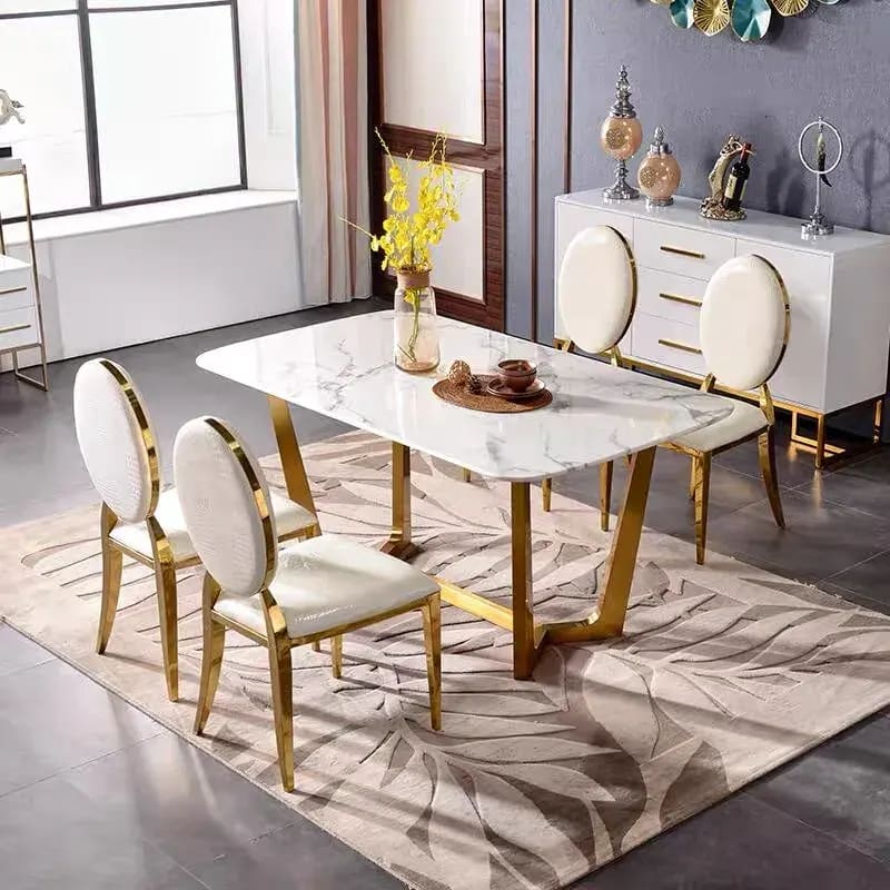 Table à manger GOSSIP plateau en Granite Marbré Blanc