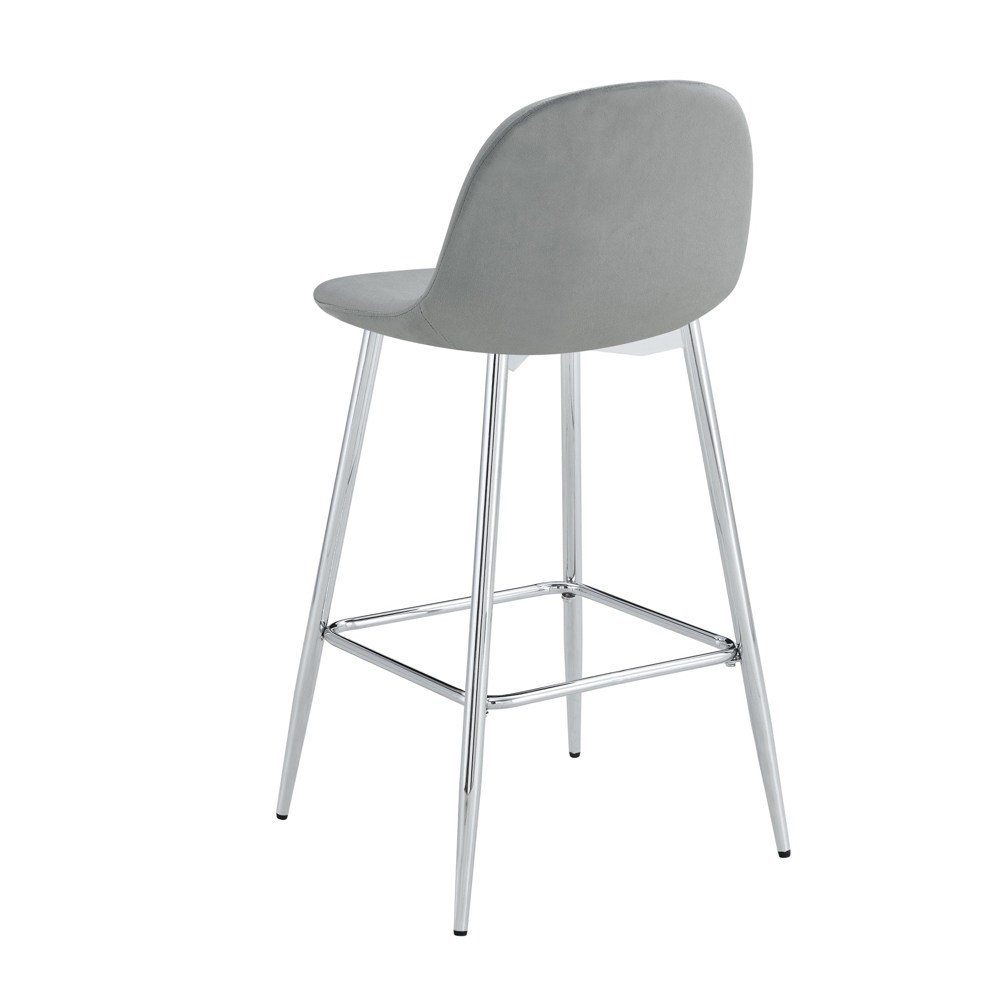 TABOURET DE BAR SCANDINAVE PIED CHROME VELOURS GRIS