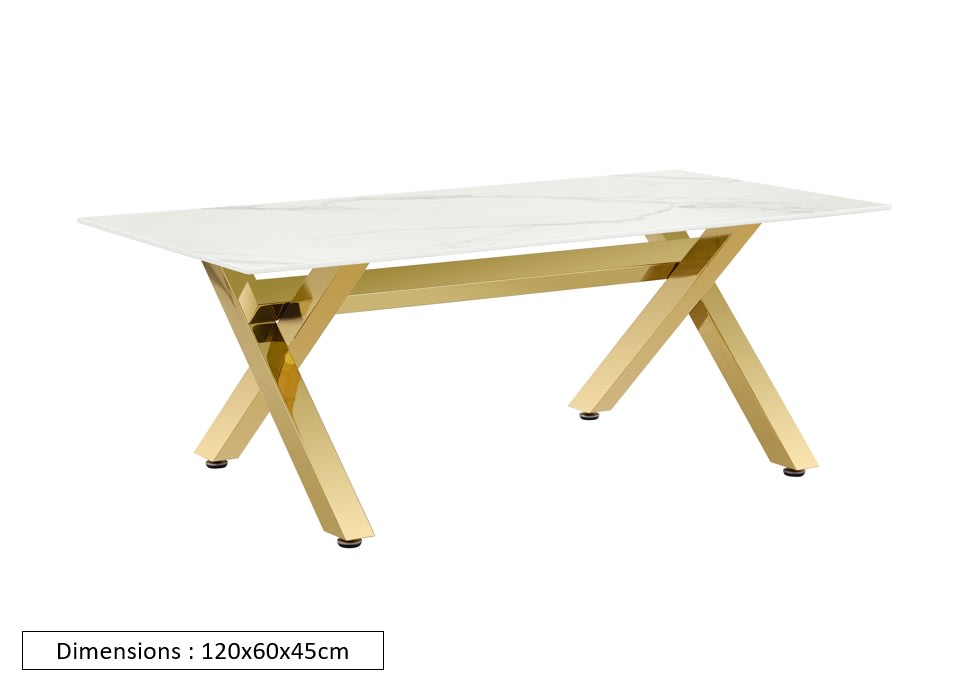 TABLE BASSE IXE GOLD MARBRE BLANC 120x60x45cm