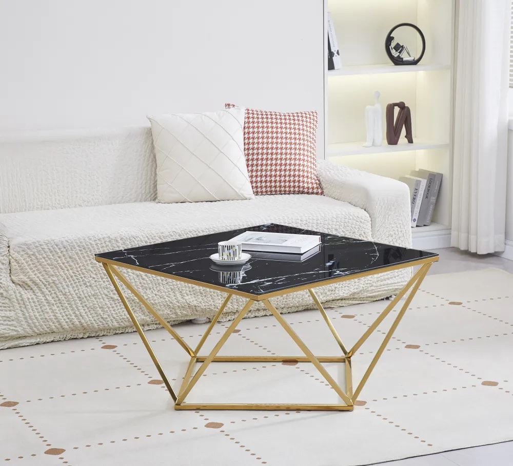 Table Basse ALINA Gold plateau en verre trempé 80x80x45 cm