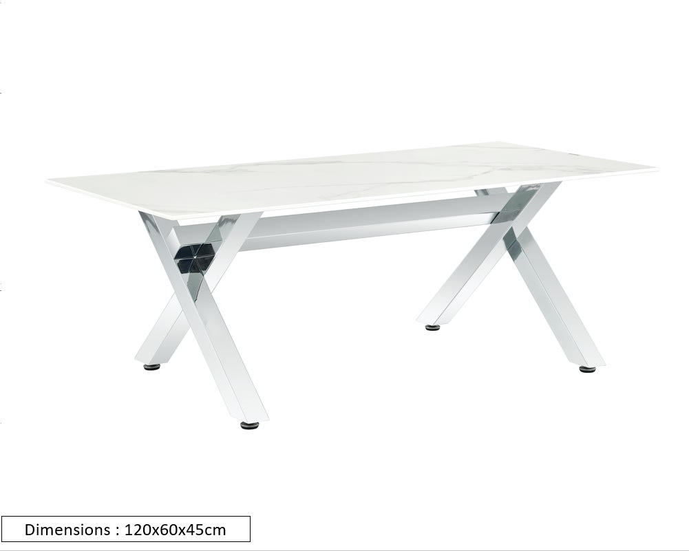 TABLE BASSE IXE CHROME MARBRE BLANC 120x60x45cm