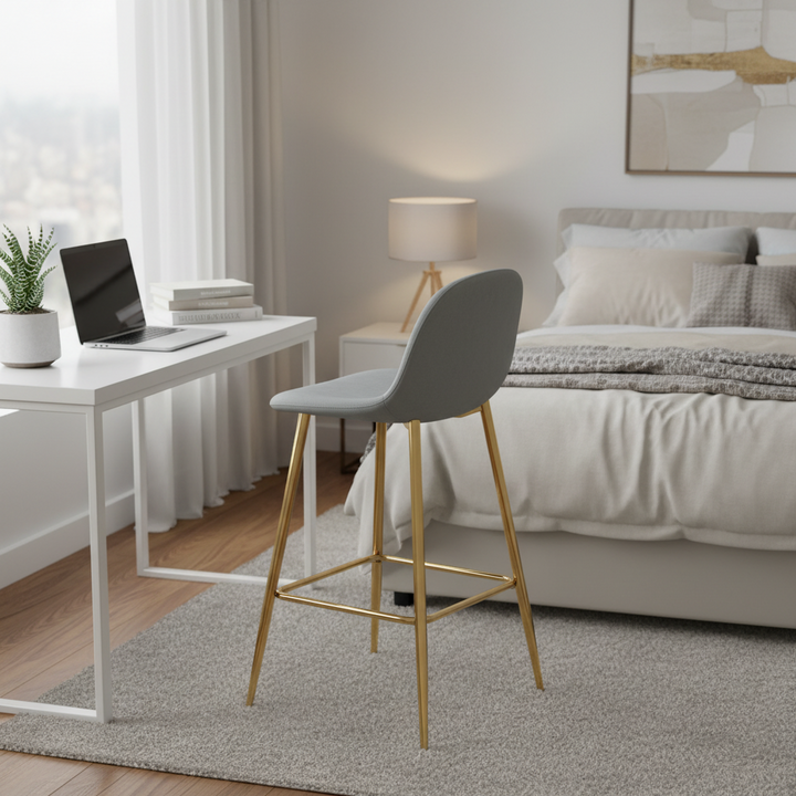 TABOURET DE BAR SCANDINAVE PIED GOLD VELOURS GRIS