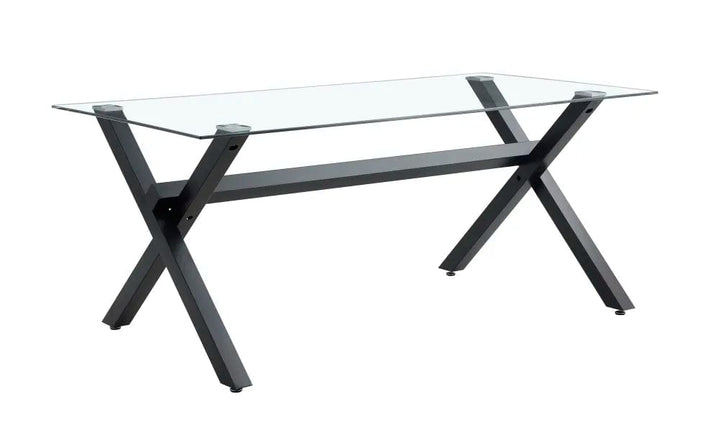 Table à manger IXE métal noir plateau en verre trempé