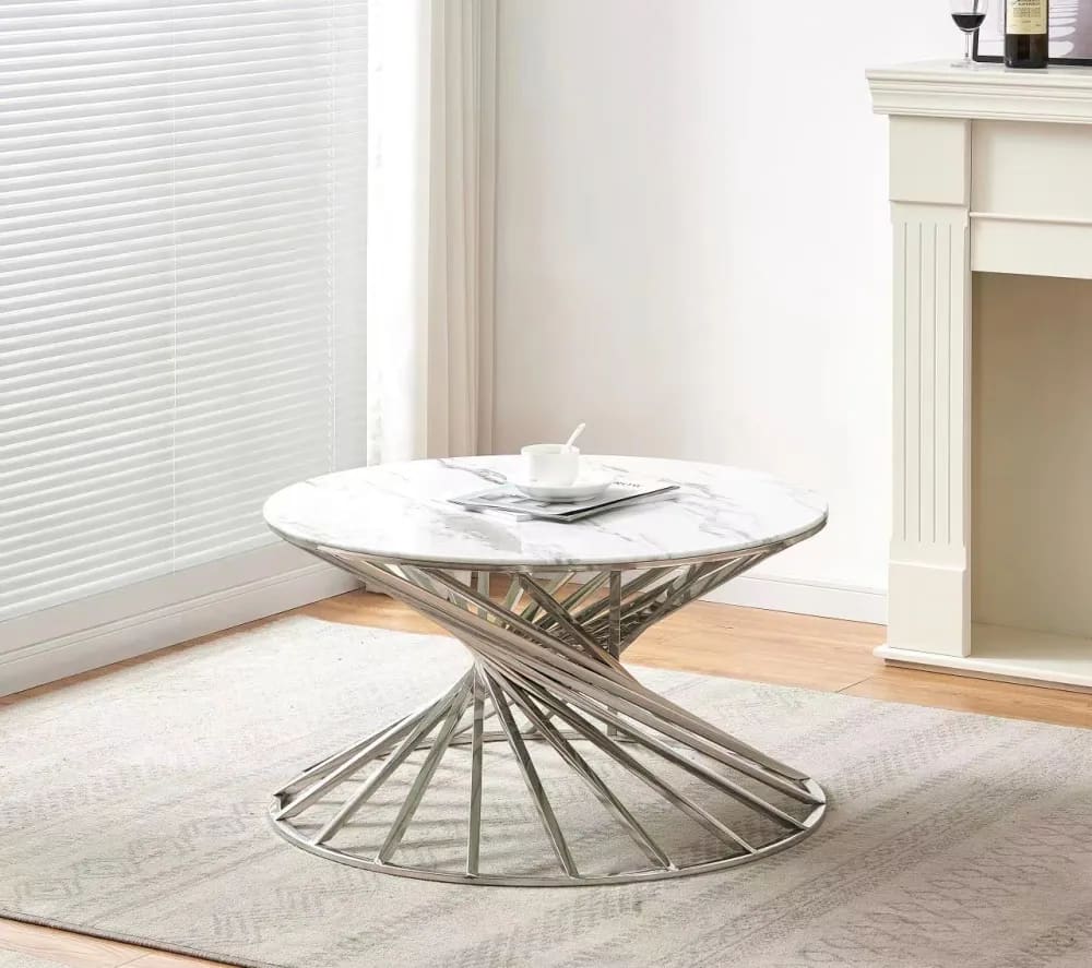 Table basse ronde NAUTILUS chromé plateau verre  D80 cm