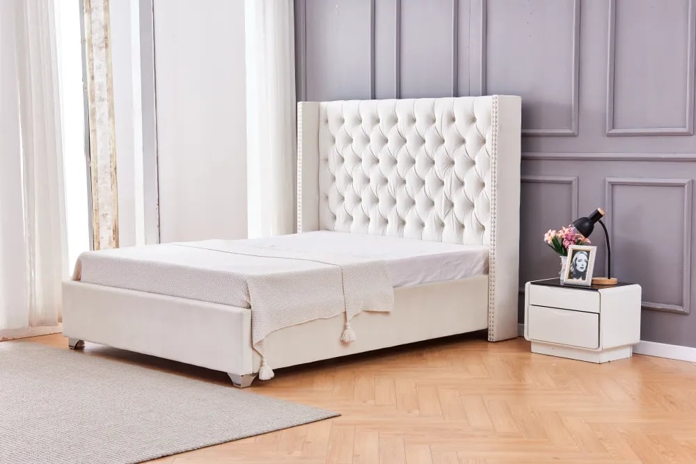 Lit double 140X190 cm PRINCESSE velours sommier inclus