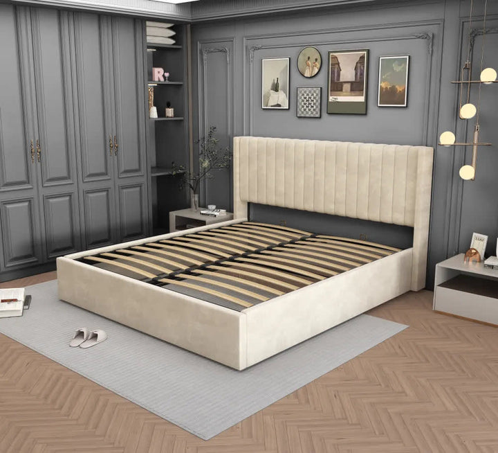 LIT DOUBLE COFFRE CAMILLE EN VELOURS 140X190CM